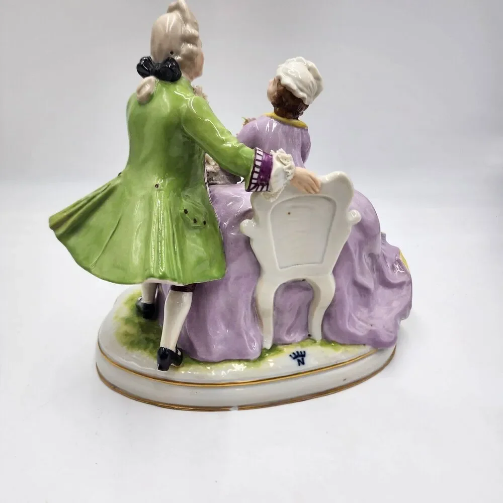 Antique Signed CARL THIEME Dresden Lace Potschappel Figurine Rococo Couple